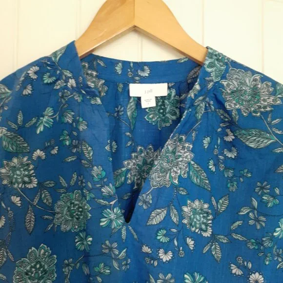 J. Jill Oversized Split-Neck Top in Royal Blue Thriving Jacobean Size S - Picture 4 of 11